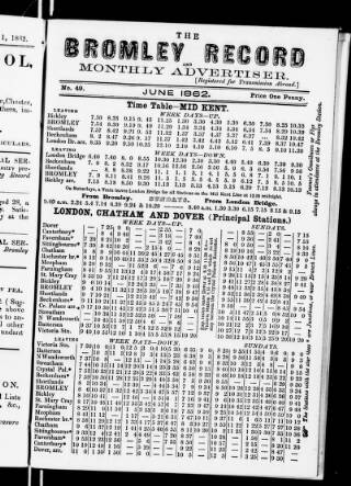 cover page of Bromley Record and Monthly Advertiser published on June 1, 1862