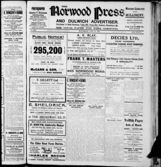 cover page of Norwood Press and Dulwich Advertiser published on June 18, 1921