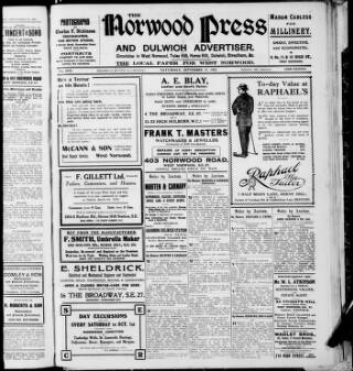 cover page of Norwood Press and Dulwich Advertiser published on September 17, 1921