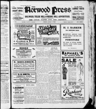 cover page of Norwood Press and Dulwich Advertiser published on April 4, 1930