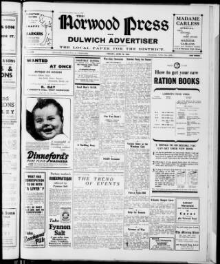 cover page of Norwood Press and Dulwich Advertiser published on June 18, 1943