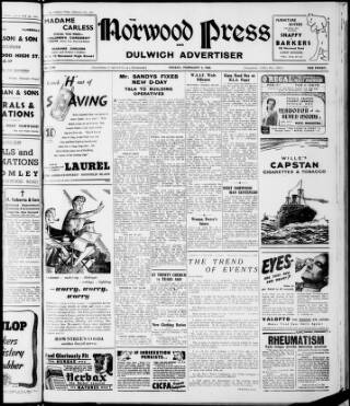 cover page of Norwood Press and Dulwich Advertiser published on February 2, 1945