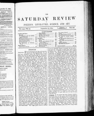 cover page of Saturday Review of Politics, Literature, Science and Art published on September 17, 1892