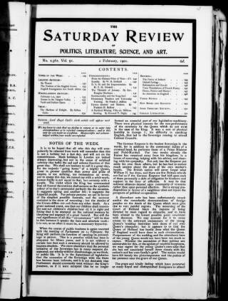 cover page of Saturday Review of Politics, Literature, Science and Art published on February 2, 1901