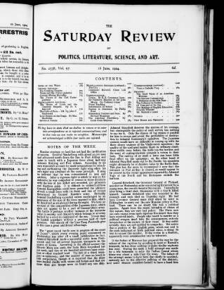 cover page of Saturday Review of Politics, Literature, Science and Art published on June 18, 1904