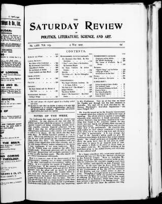 cover page of Saturday Review of Politics, Literature, Science and Art published on May 4, 1907