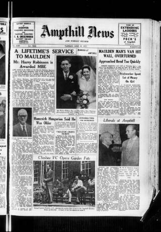 cover page of Ampthill & District News published on June 18, 1957