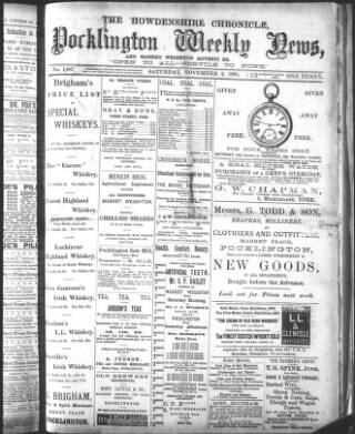 cover page of Howdenshire Chronicle published on November 2, 1895
