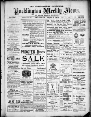 cover page of Howdenshire Chronicle published on August 2, 1913