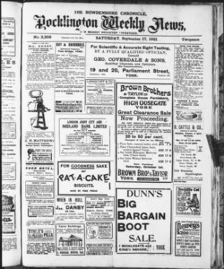 cover page of Howdenshire Chronicle published on September 17, 1921