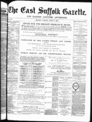 cover page of East Suffolk Gazette published on June 18, 1878