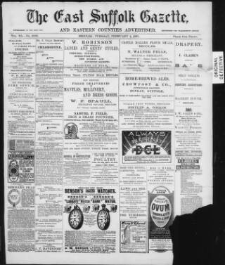 cover page of East Suffolk Gazette published on February 2, 1897
