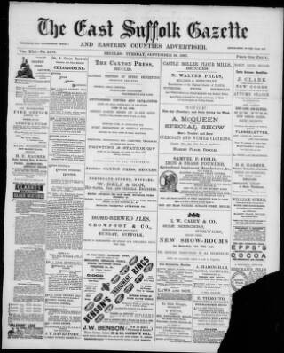 cover page of East Suffolk Gazette published on September 28, 1897