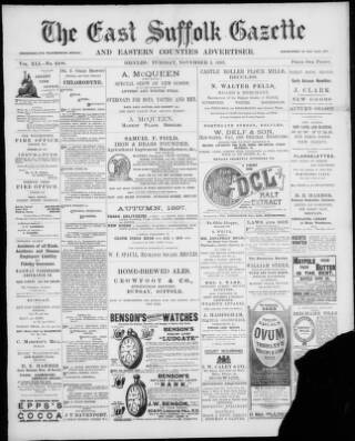 cover page of East Suffolk Gazette published on November 2, 1897