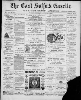 cover page of East Suffolk Gazette published on December 14, 1897