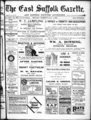cover page of East Suffolk Gazette published on May 4, 1920