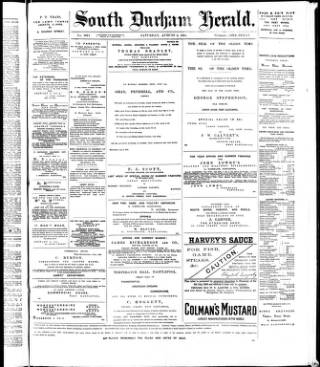 cover page of South Durham Herald published on August 2, 1884