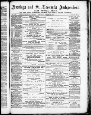 cover page of Hastings and Bexhill Independent published on August 2, 1888