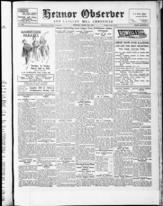 cover page of Heanor Observer published on March 19, 1953