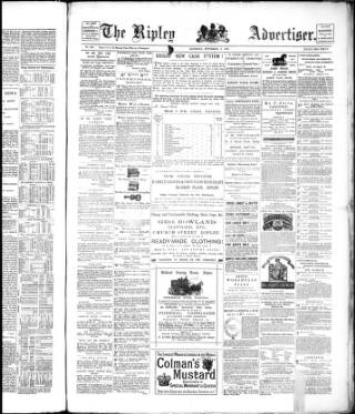 cover page of Ripley Advertiser published on September 9, 1882