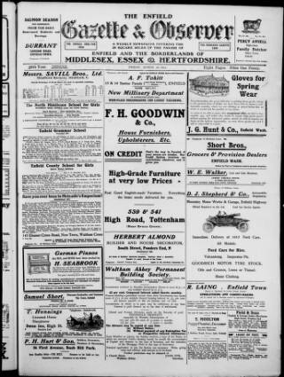 cover page of Enfield Gazette published on March 19, 1915