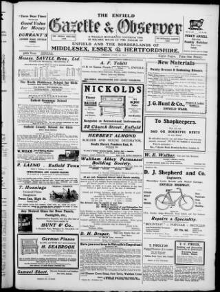 cover page of Enfield Gazette published on June 18, 1915