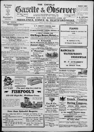cover page of Enfield Gazette published on August 2, 1918