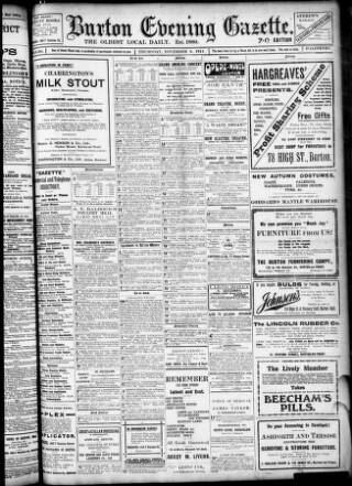 cover page of Burton Evening Gazette published on November 2, 1911