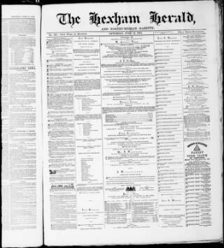 cover page of Hexham Herald and Northumbrian Gazette published on June 18, 1870
