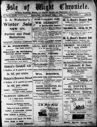 cover page of Isle of Wight Chronicle published on February 8, 1912