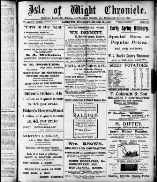 cover page of Isle of Wight Chronicle published on March 21, 1912