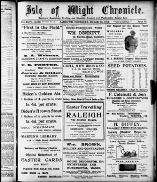 cover page of Isle of Wight Chronicle published on March 28, 1912
