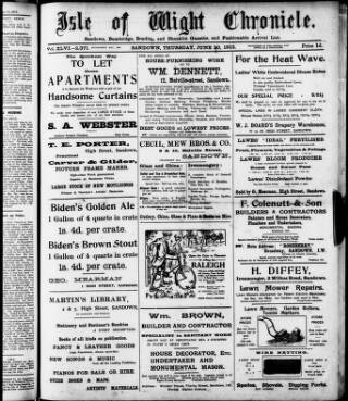 cover page of Isle of Wight Chronicle published on June 20, 1912