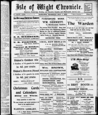 cover page of Isle of Wight Chronicle published on November 7, 1912