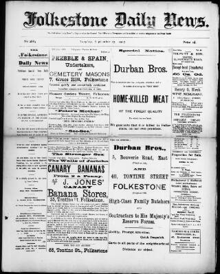 cover page of Folkestone Daily News published on September 17, 1907