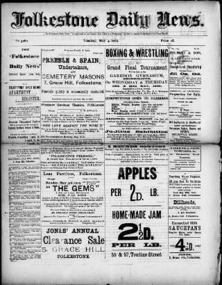cover page of Folkestone Daily News published on May 4, 1909