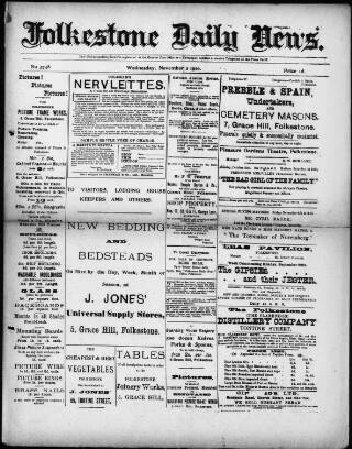 cover page of Folkestone Daily News published on November 2, 1910