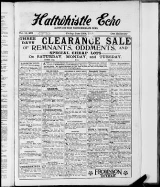 cover page of Haltwhistle Echo published on June 18, 1915