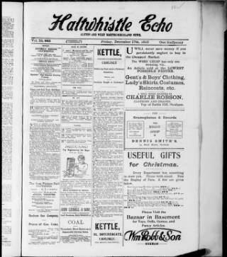 cover page of Haltwhistle Echo published on December 17, 1915