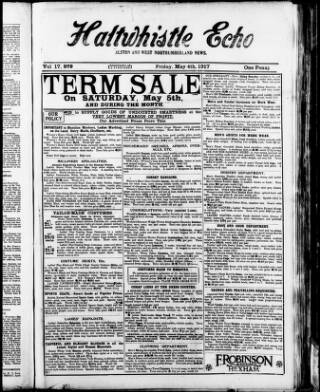 cover page of Haltwhistle Echo published on May 4, 1917