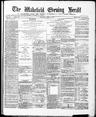 cover page of Wakefield Evening Herald published on April 4, 1889