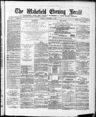cover page of Wakefield Evening Herald published on November 26, 1889