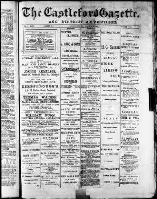 cover page of Castleford Gazette published on February 22, 1889