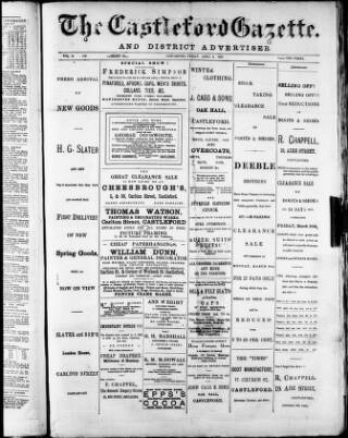 cover page of Castleford Gazette published on April 5, 1889