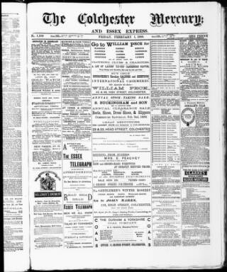 cover page of Colchester Mercury and North Essex Express published on February 1, 1889