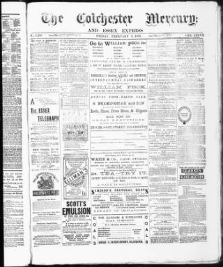 cover page of Colchester Mercury and North Essex Express published on February 8, 1889