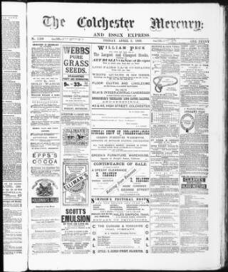 cover page of Colchester Mercury and North Essex Express published on April 5, 1889