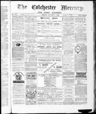 cover page of Colchester Mercury and North Essex Express published on August 2, 1889