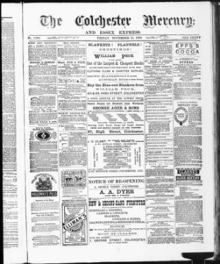 cover page of Colchester Mercury and North Essex Express published on November 15, 1889