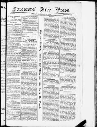 cover page of Forester's Free Press published on September 27, 1889